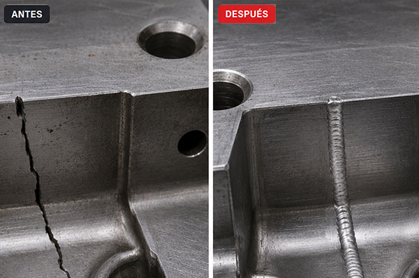 Antes y después: Cavidad H13 con fisura reparado con microsoldadura láser