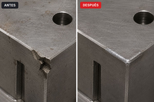 Antes y después: Troquel de corte con desprendimiento reparado con microsoldadura láser